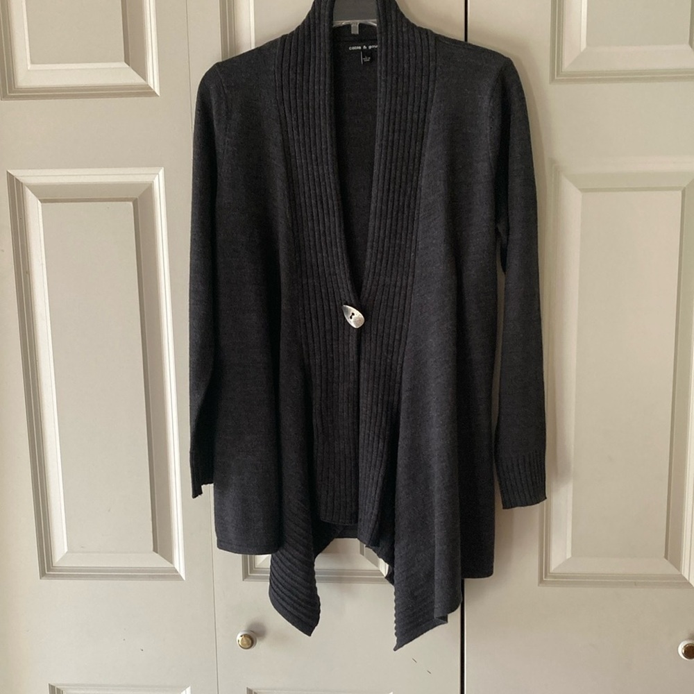 Cable & Gauge women’s L cardigan sweater waterfall hem gray lightweight soft
